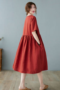 Loose fit Oversized Linen Midi Dress C236301