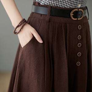 Pleated swing maxi linen skirt C2370