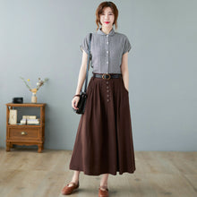 Load image into Gallery viewer, Pleated swing maxi linen skirt C2370
