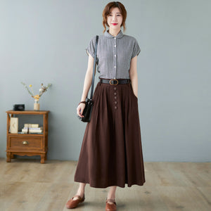 Pleated swing maxi linen skirt C2370