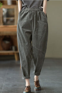 Grey Elastic Waist Corduroy Pants C2439