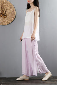 Light Purple Handmade Loose Cotton Linen Pant C2883