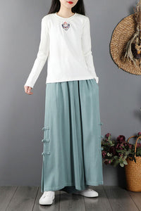 Women Handmade Elastic Waist Large Size Linen Pant C2872