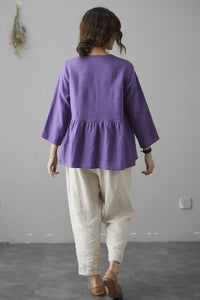 Purple Casual Long Sleeves Linen Shirt Tops C184903