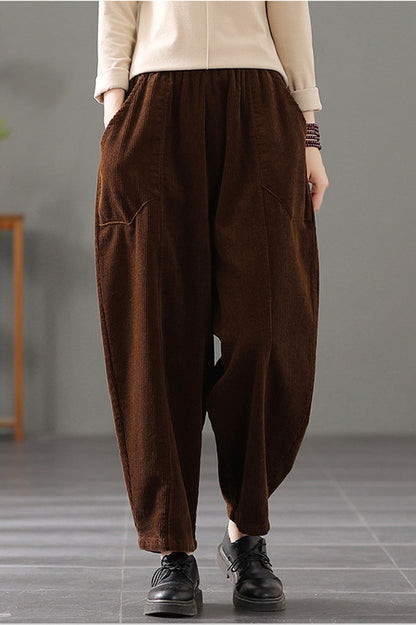Black Elastic Waist Corduroy Pants C2442