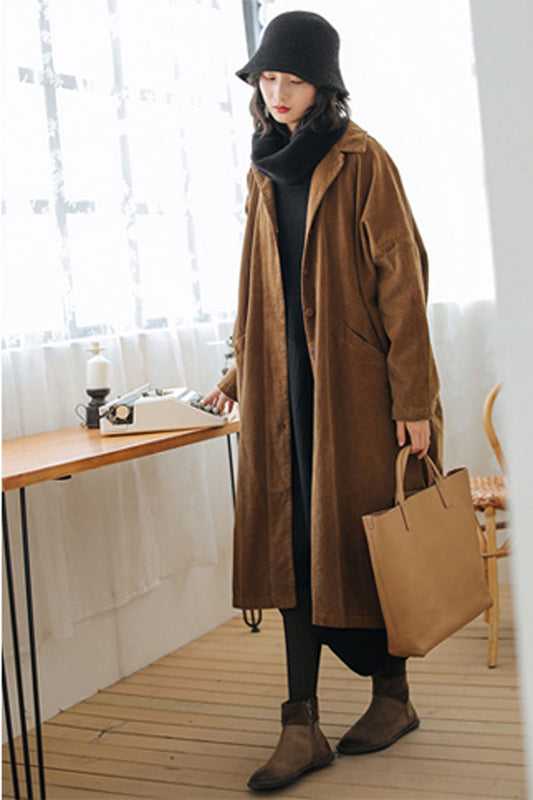 Brown Plus Size Corduroy Coat C2448