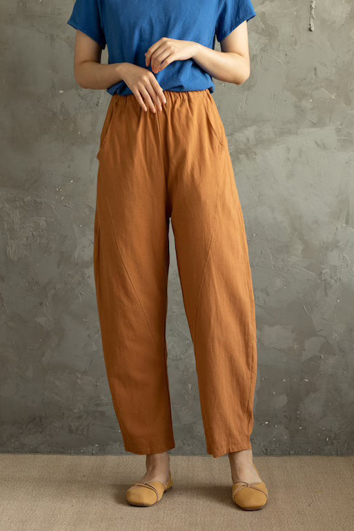 Loose Orange Linen Pants c2858