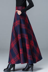 Plus Size Full Flared Plaid Wool Maxi Skirt C2490