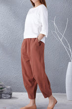 Load image into Gallery viewer, Casual wild leg linen pants with elastic waist A007
