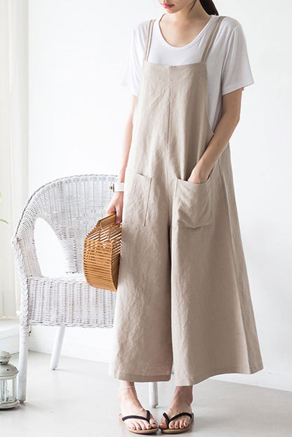 Casual Beige Linen Jumpsuits C2386