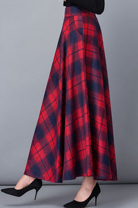 Elegant A Line Back Elastic Waist Plaid Wool Skirt C2491