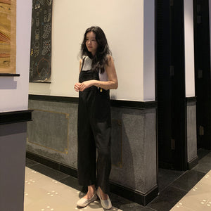 Casual Linen Jumpsuits in Black C2390