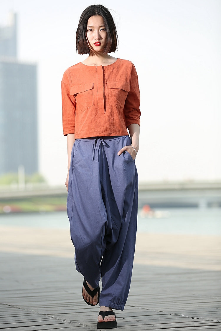 linen blue pants