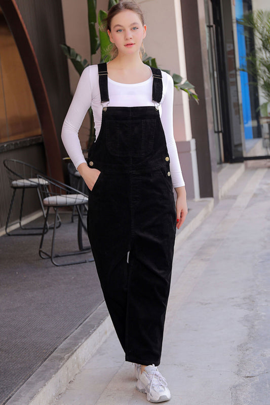 Black Corduroy Jumpsuit Women C2760 CK2200622