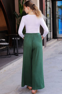 Summer Green Wide Leg Linen Pants Women C2761 CK2200644