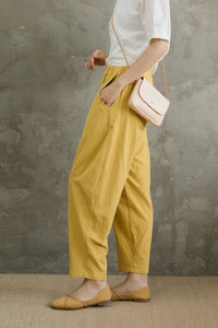 Yellow Plus Size Linen Pants C2856