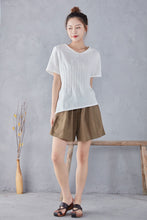 Load image into Gallery viewer, V Neck Basic Short Sleeve Linen Tops  C2248#YY02993

