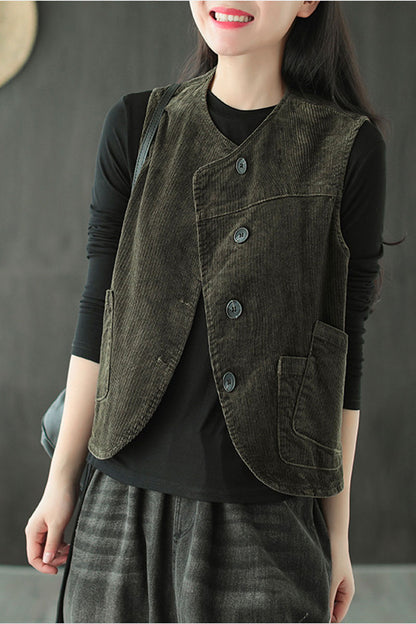 Dark Red Corduroy Vest C2444