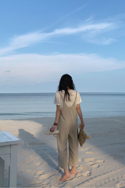 Natural Linen Casual Jumpsuit - Loose Fit, Front Pocket C2391