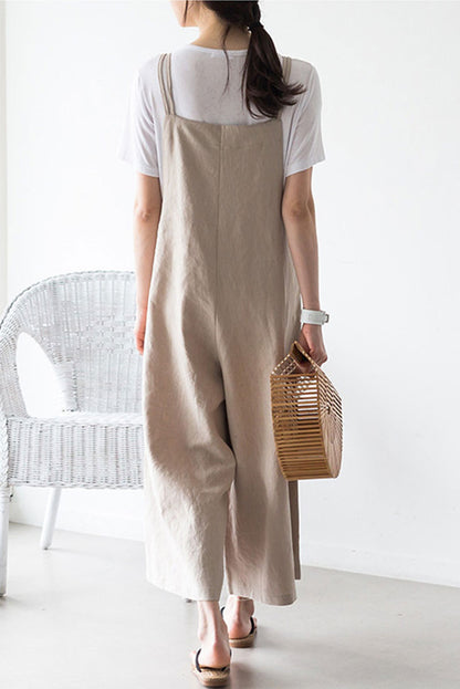 Casual Beige Linen Jumpsuits C2386