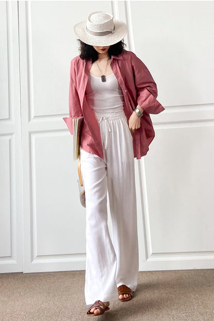 Elastic Waist Women Cotton Linen Casual Pants C2887