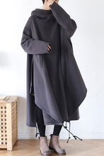 Load image into Gallery viewer, Loose Fit Hooded Cotton Dress Coat With Asymmetrical Hem C2452
