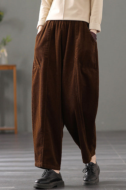 Black Elastic Waist Corduroy Pants C2442