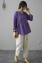 Load image into Gallery viewer, Purple Casual Long Sleeves Linen Shirt Tops C184903

