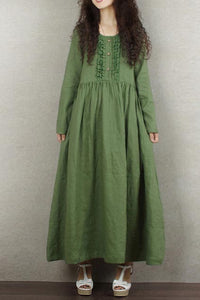 Literature and art small and fresh long linen dress 190235