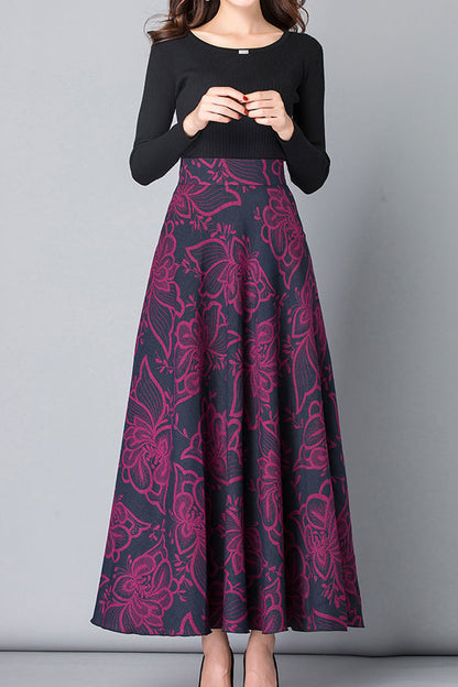 Retro A Line Big Swing Warm Maxi Skirt C2482