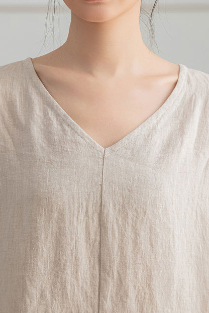Summer V-neck Linen Dress C3193