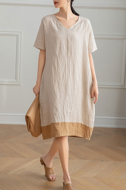 Summer V-neck Linen Dress C3193