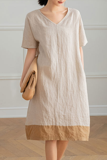 Summer V-neck Linen Dress C3193