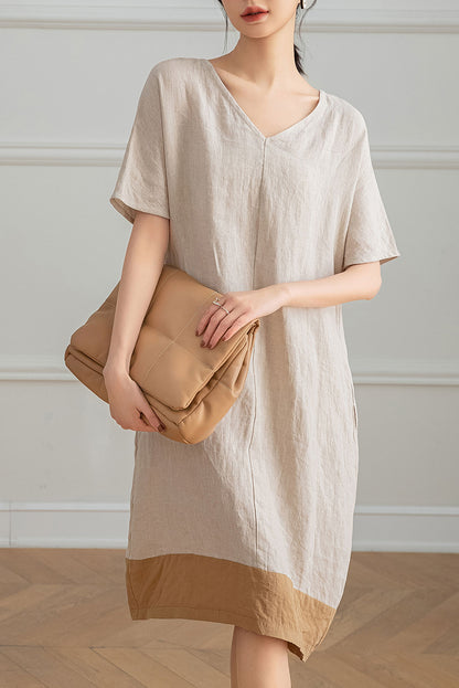 Summer V-neck Linen Dress C3193