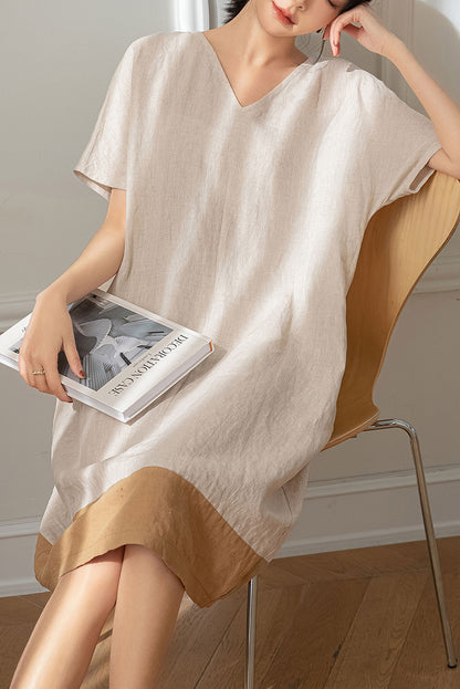 Summer V-neck Linen Dress C3193