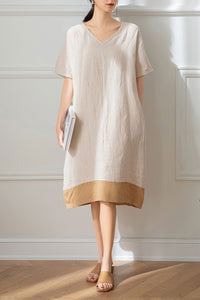 Summer V-neck Linen Dress C3193
