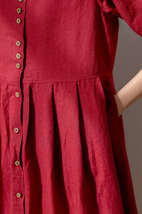 Red Half Sleeve Linen Dress C3196