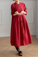 Load image into Gallery viewer, Red Half Sleeve Linen Dress C3196
