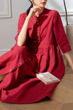 Load image into Gallery viewer, Red Half Sleeve Linen Dress C3196
