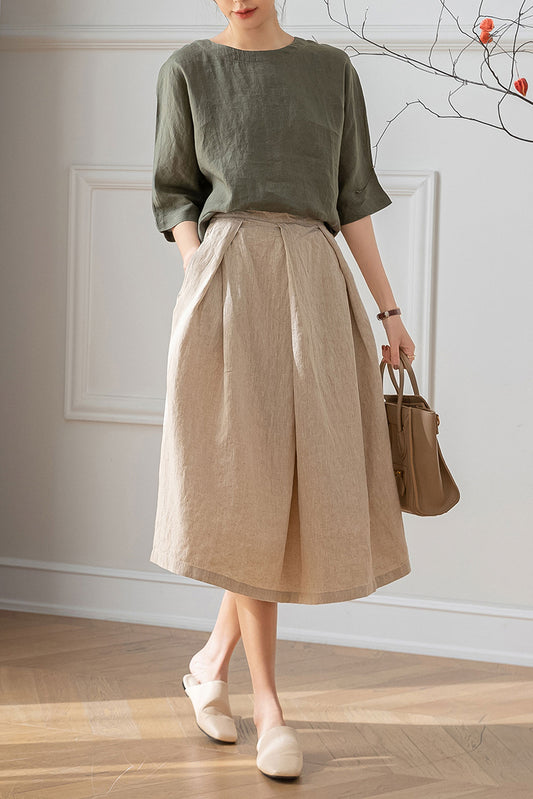 A-Line Midi Linen Skirt C3200