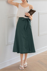 Dark Green A-Line Linen Skirt C3202