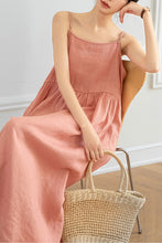 Load image into Gallery viewer, Pink Sleeveless Long Linen Dress C3204

