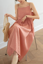 Load image into Gallery viewer, Pink Sleeveless Long Linen Dress C3204
