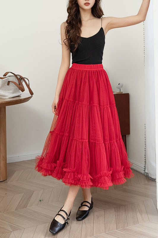 Summer Long Women Tulle Skirt C3186