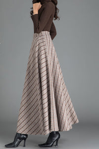 Plus Size Full Flared Plaid Wool Maxi Skirt C2490