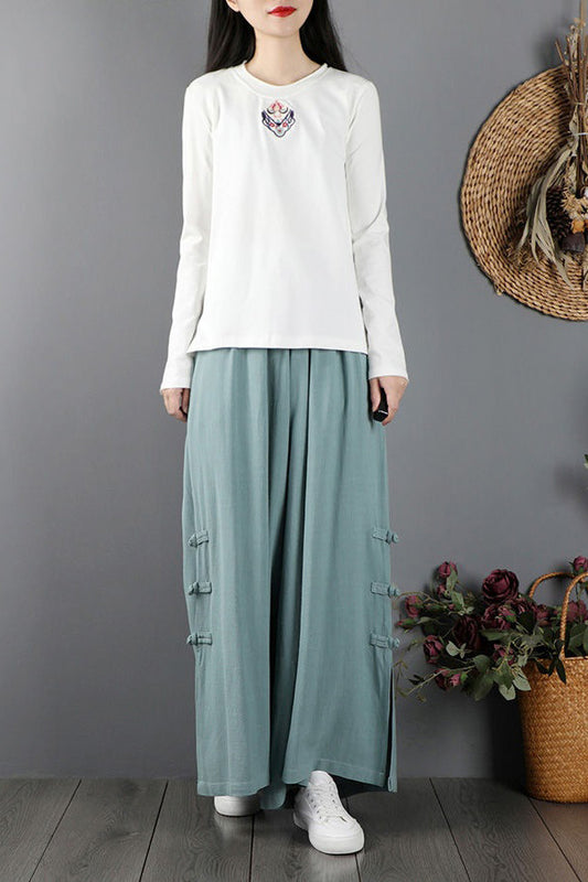 Women Handmade Elastic Waist Large Size Linen Pant C2872