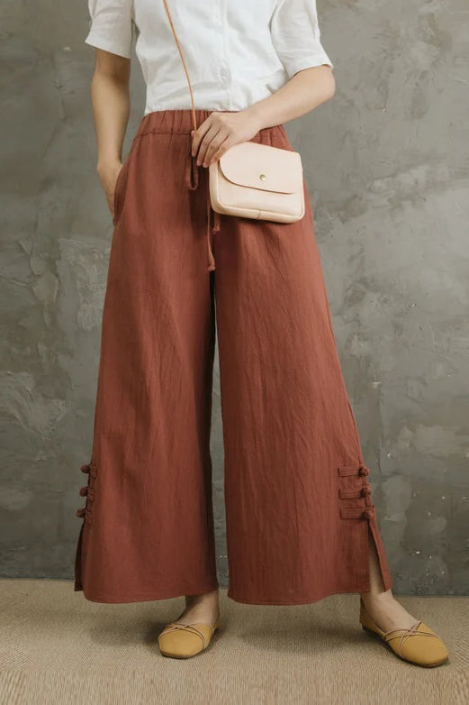 Casual Drastring Linen Wide Leg Pants c2859