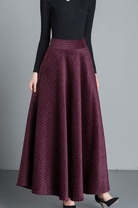Full Length Warm Winter Wool Plaid Skirt Women C2486