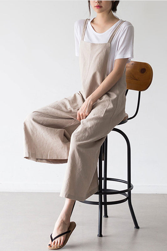 Casual Beige Linen Jumpsuits C2386