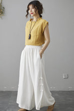 Load image into Gallery viewer, White Elastic Waist Wide Leg Linen Pants C181604

